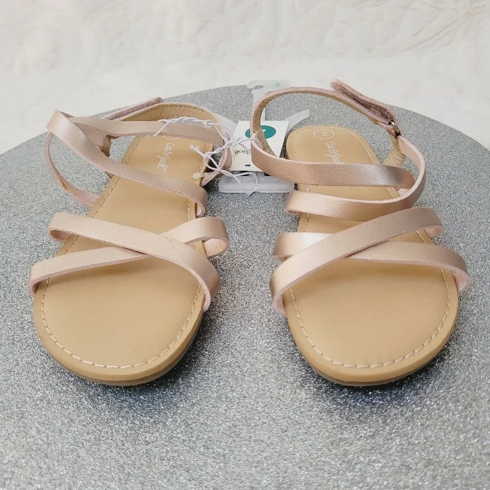 Cat & Jack Strappy Sandals Rose Gold Little Girls Size 2 New